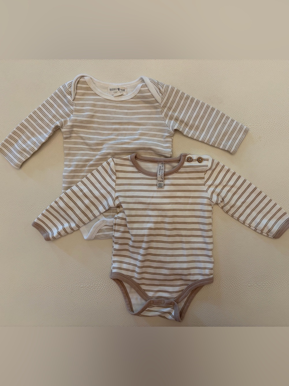 Set of organic brown and white striped long sleeve onesie, 3-6mo